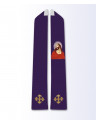 Purple Lenten Liturgical Stole with Embroidered Christ Figure and Gold Cross Motifs