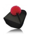 Black three-cornered biretta with colored pompom