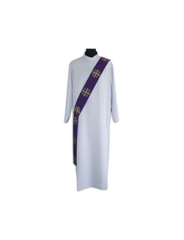 Étole de diacre violette - broderie de croix de Jérusalem
