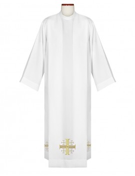 Aube de prêtre brodée d'une croix de Jérusalem dorée