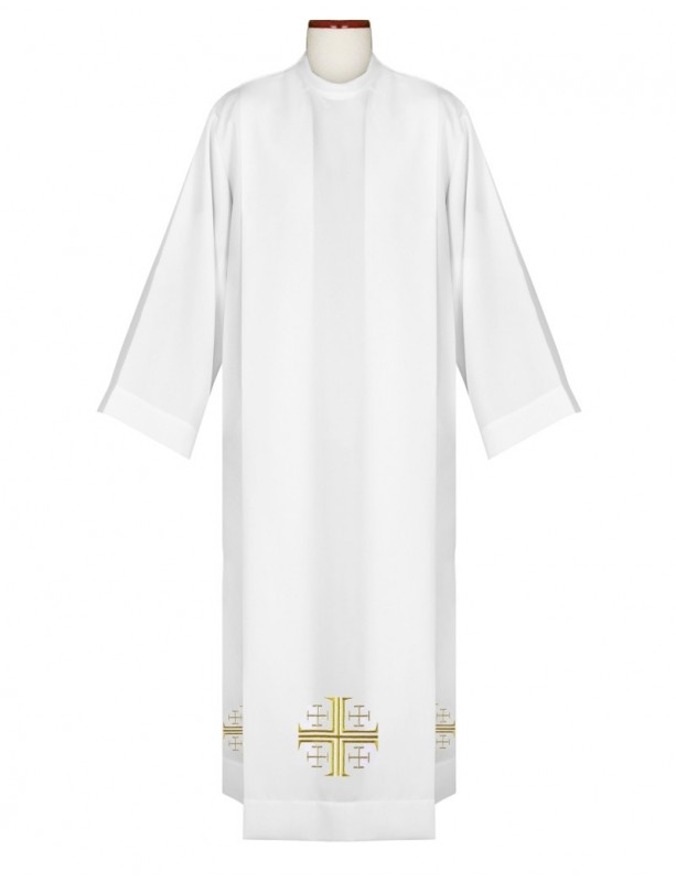 Alb del sacerdote con croce di Gerusalemme ricamata in oro