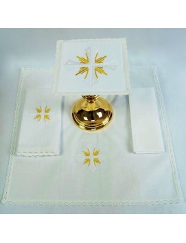 Set di biancheria liturgica per altare con ricamo croce d'oro