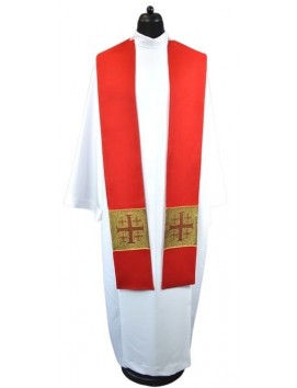 Clergy Stole in Red with Gold Jerusalem Cross Embroidery