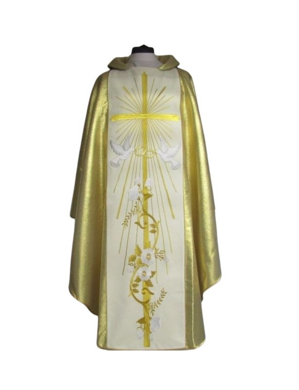 Wedding chasuble with wide gold belt
