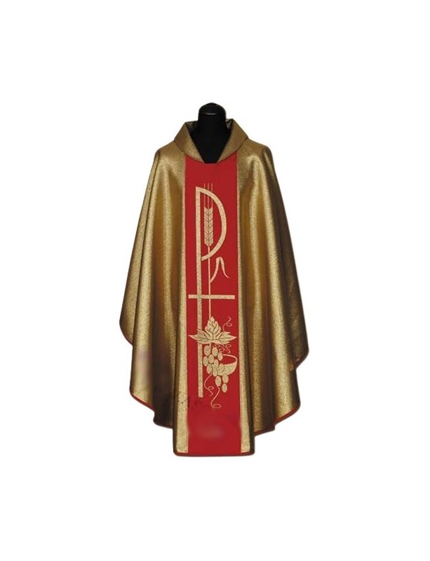 Gold Chasuble with Red Chi-Rho Embroidered and Grape Motif