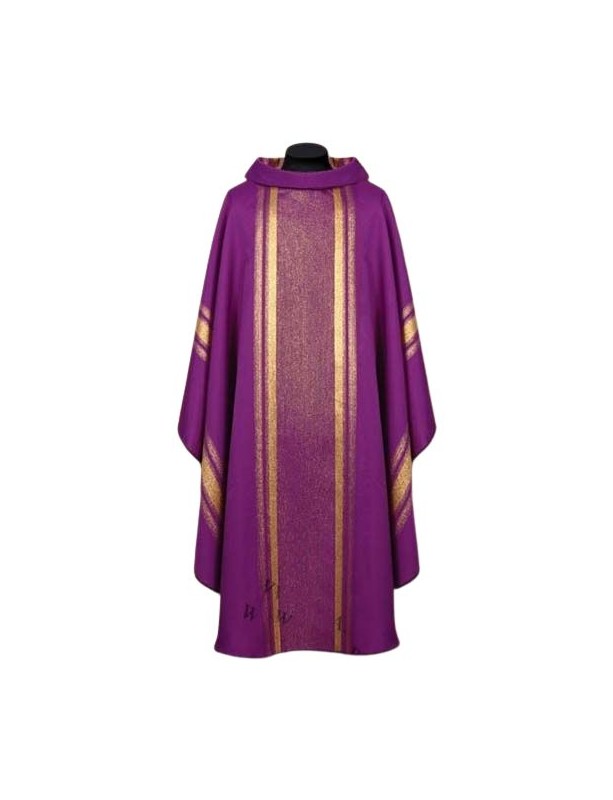 Casula de tecido dourado fluido roxo