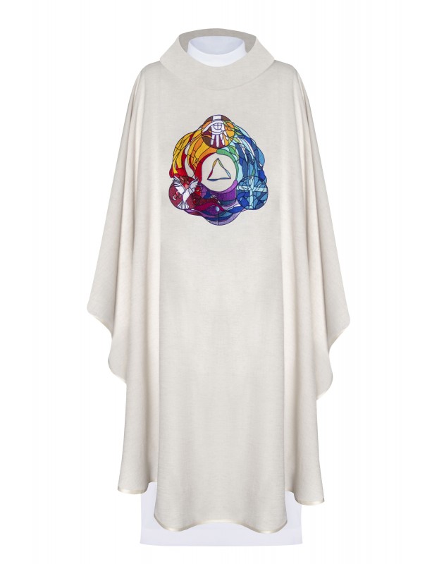 Holy Trinity embroidered chasuble - ecru